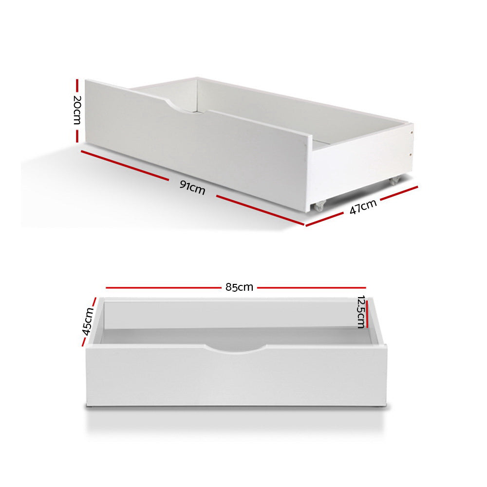 Beds & Bed Frames: Artiss 2x Bed Frame Storage Drawers Trundle White