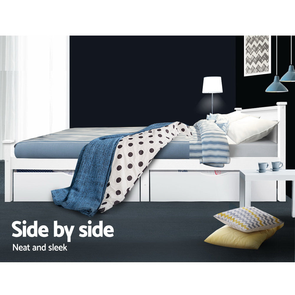 Beds & Bed Frames: Artiss 2x Bed Frame Storage Drawers Trundle White