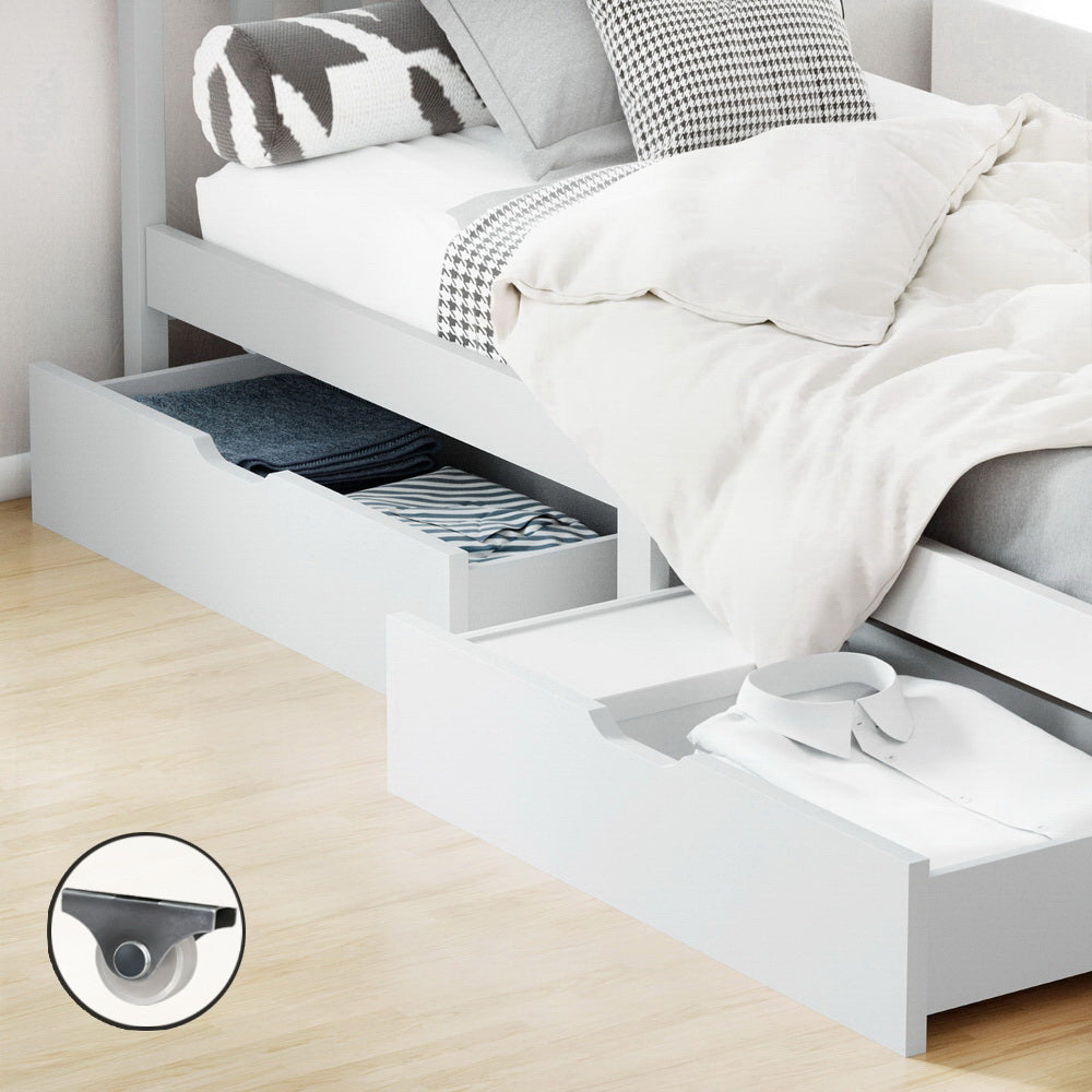 Beds & Bed Frames: Artiss 2x Bed Frame Storage Drawers Trundle White
