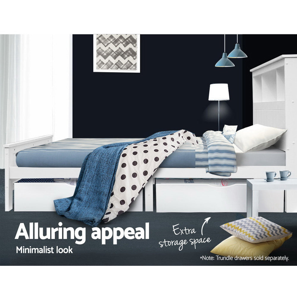 Beds & Bed Frames: Artiss Bed Frame King Single Size Wooden with 3 Shelves Bed Head White