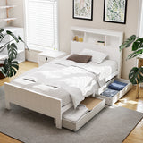 Artiss Bed Frame King Single Size Wooden with 3 Shelves Bed Head White