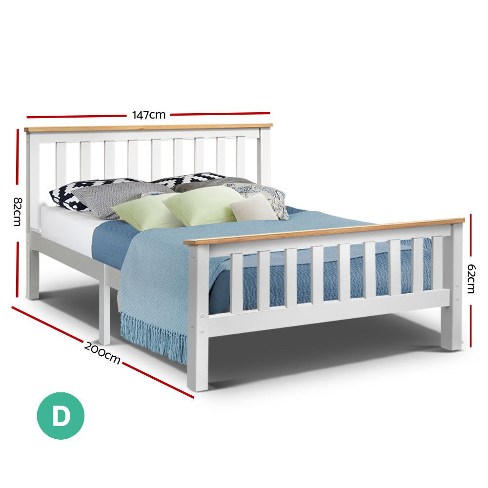Beds & Bed Frames: Artiss Bed Frame Double Size Wooden White PONY