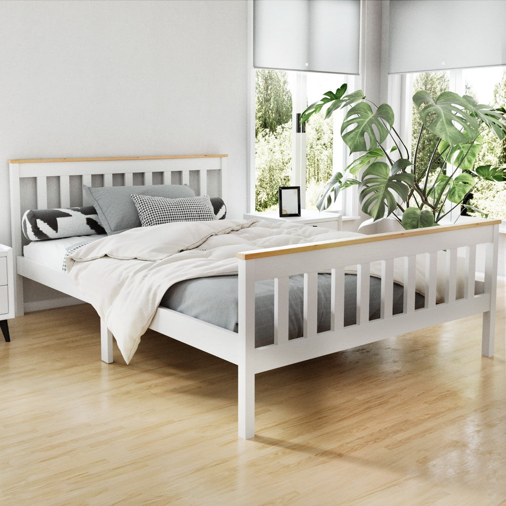 Beds & Bed Frames: Artiss Bed Frame Double Size Wooden White PONY