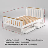 Beds & Bed Frames: Artiss Bed Frame Double Size Wooden Platform with 2 Storage Drawers White PONY