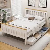 Beds & Bed Frames: Artiss Bed Frame Double Size Wooden Platform with 2 Storage Drawers White PONY