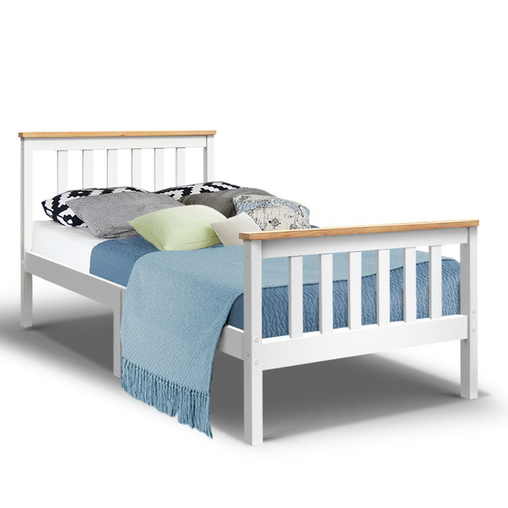 Beds & Bed Frames: Artiss Bed Frame Single Size Wooden White PONY