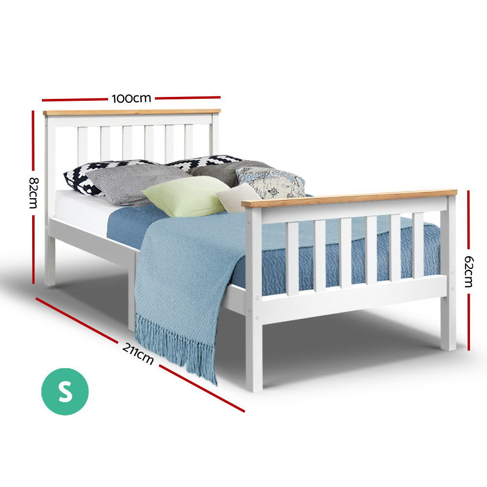 Beds & Bed Frames: Artiss Bed Frame Single Size Wooden White PONY