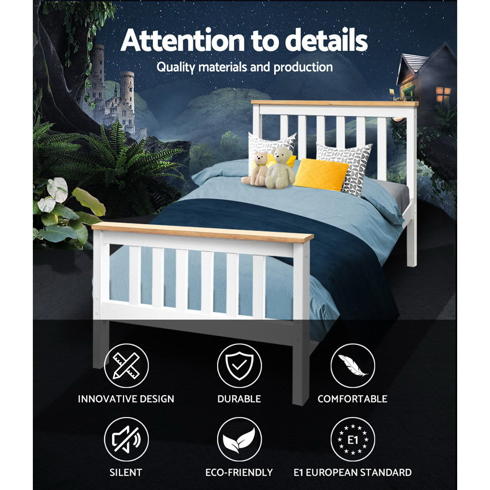 Beds & Bed Frames: Artiss Bed Frame Single Size Wooden White PONY