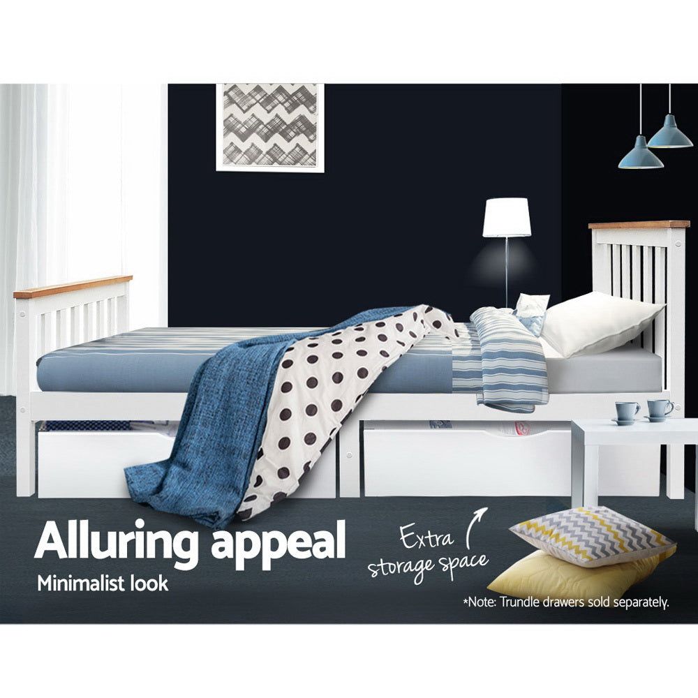 Beds & Bed Frames: Artiss Bed Frame Single Size Wooden White PONY