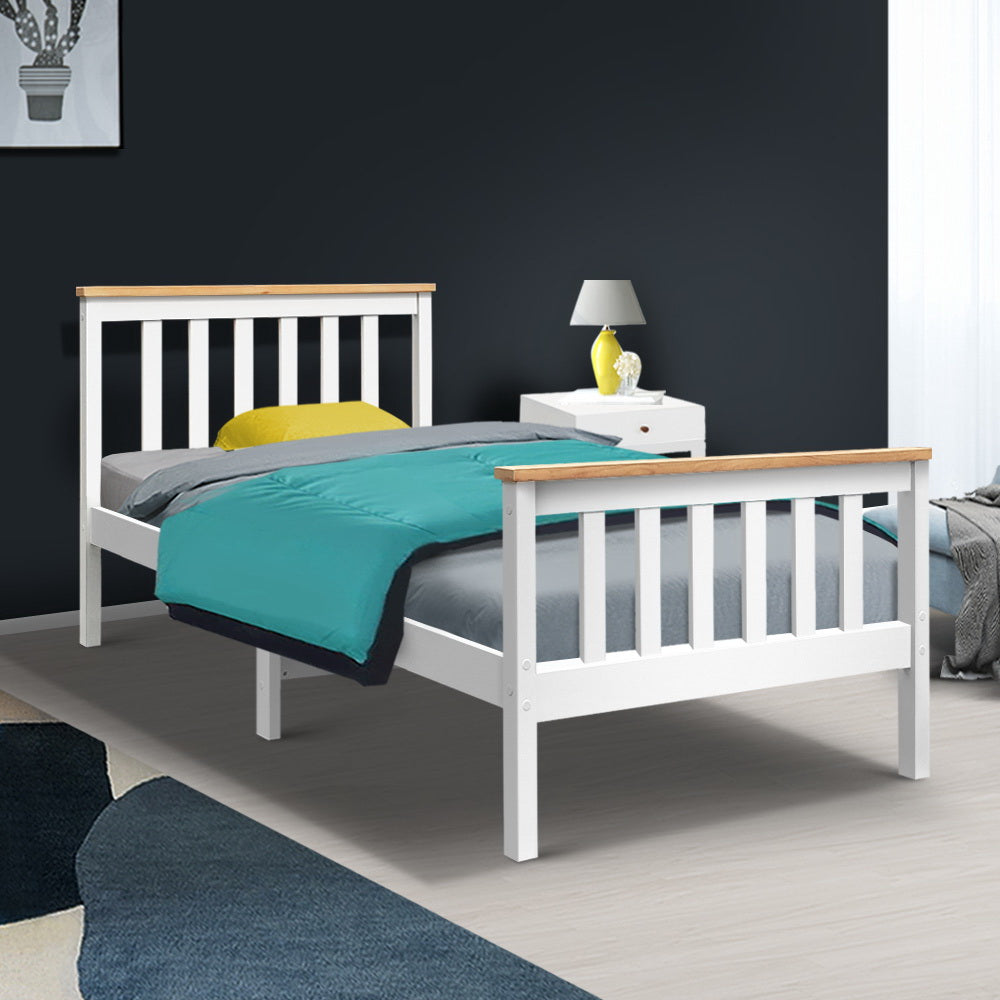 Beds & Bed Frames: Artiss Bed Frame Single Size Wooden White PONY