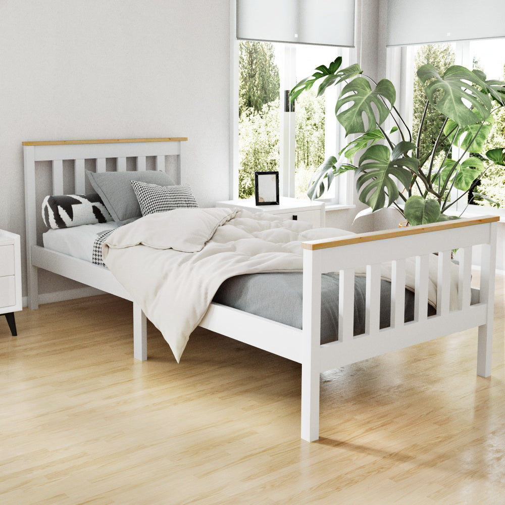 Beds & Bed Frames: Artiss Bed Frame Single Size Wooden White PONY