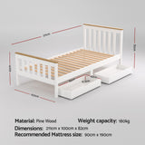 Beds & Bed Frames: Artiss Bed Frame Single Size Wooden Platform with 2 Storage Drawers White PONY