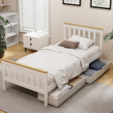 Beds & Bed Frames: Artiss Bed Frame Single Size Wooden Platform with 2 Storage Drawers White PONY
