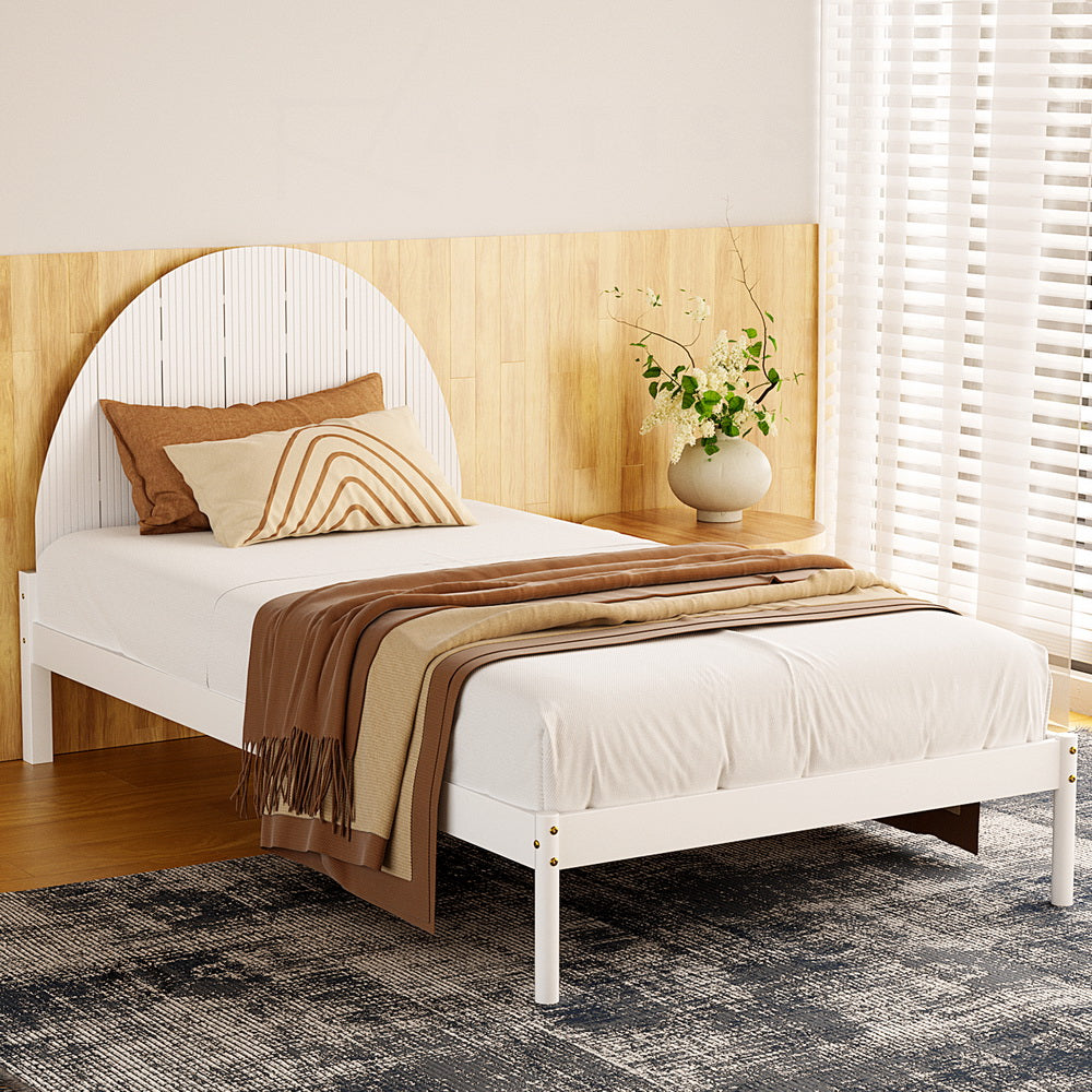 Headboards: Artiss Bed Frame King Single Size Wooden White DALY