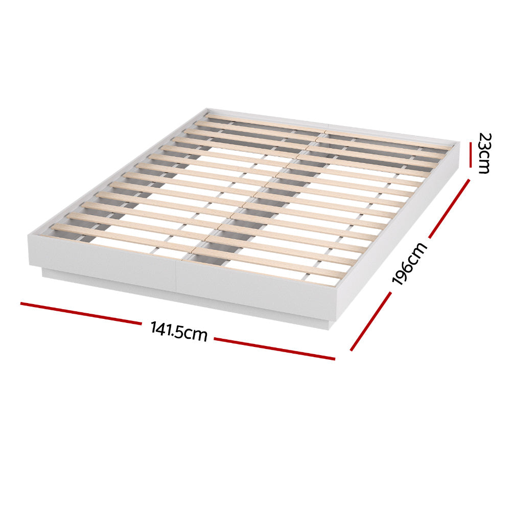 Beds & Bed Frames: Artiss Double Bed Frame with 16Colour Led Light Wooden Platform Bed Base DAYGLOW