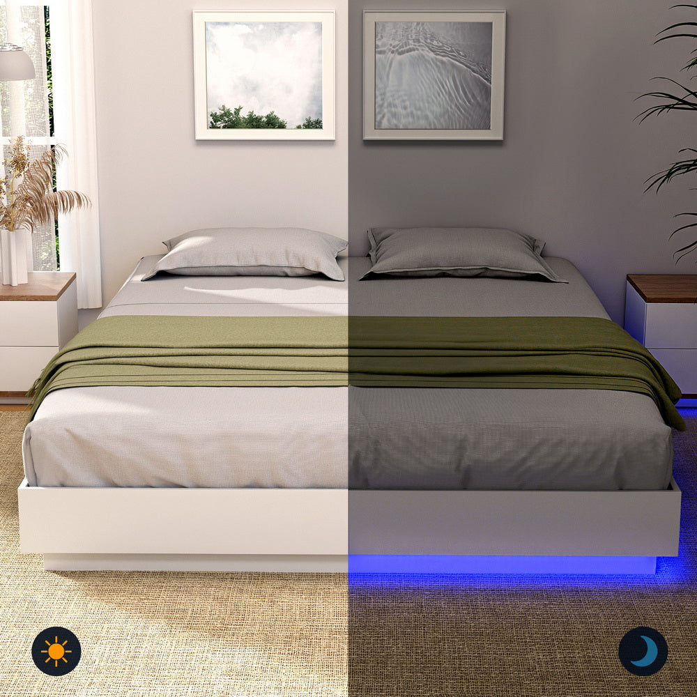 Beds & Bed Frames: Artiss Queen Bed Frame with 16Colour Led Light Wooden Platform Bed Base DAYGLOW