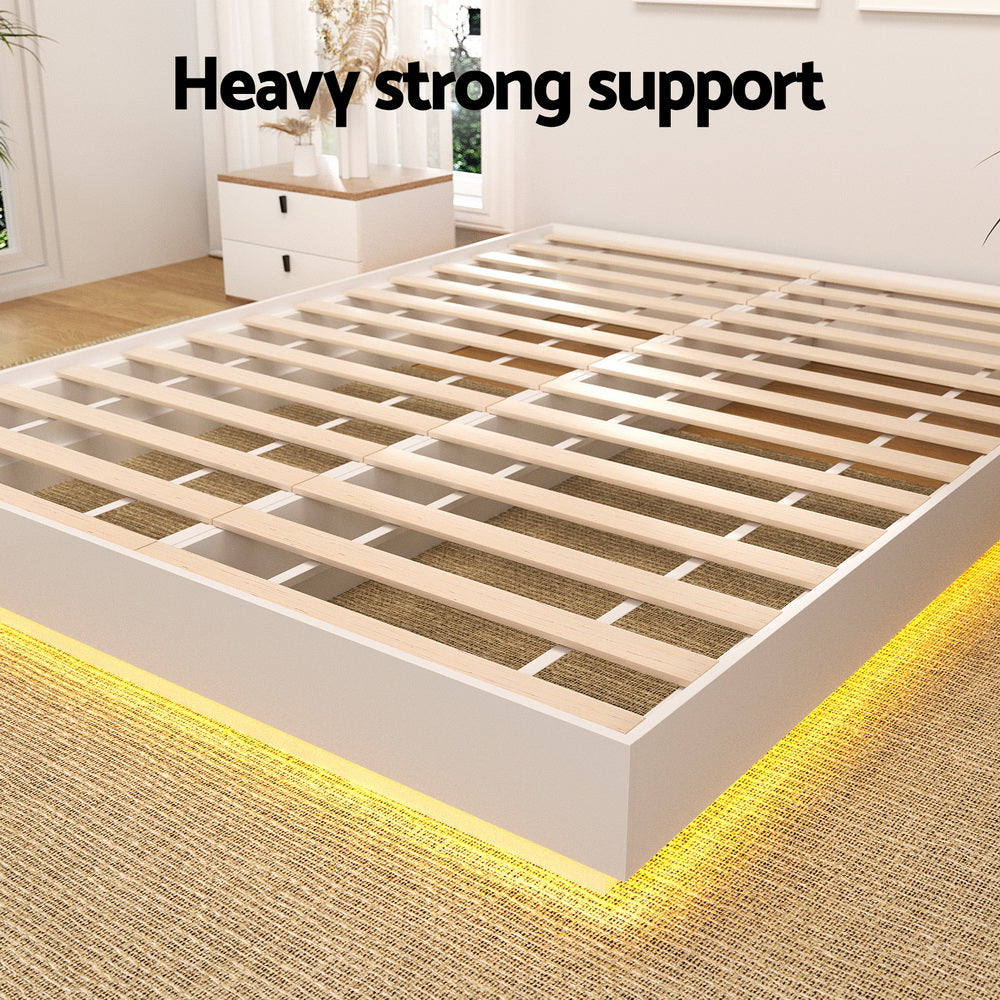 Beds & Bed Frames: Artiss Queen Bed Frame with 16Colour Led Light Wooden Platform Bed Base DAYGLOW