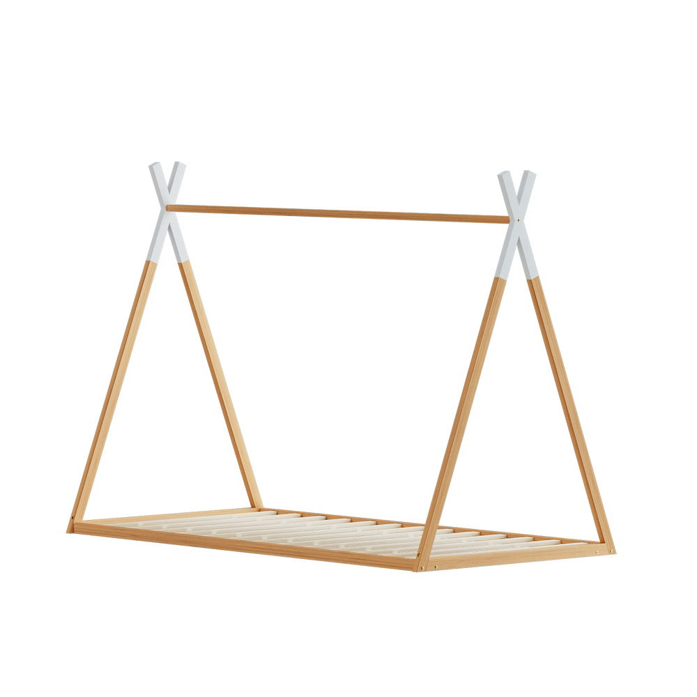 Beds & Bed Frames: Artiss Bed Frame Wooden Kids House Single Frame Oak ENID