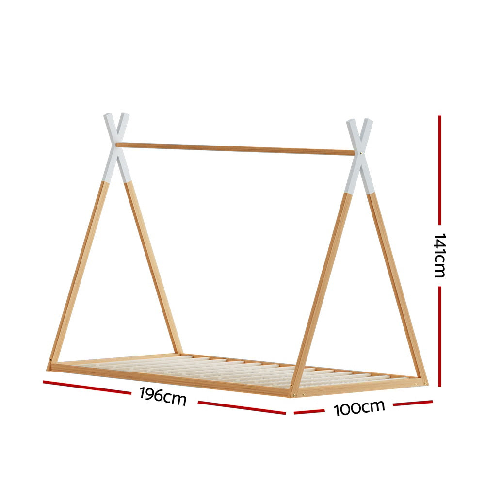 Beds & Bed Frames: Artiss Bed Frame Wooden Kids House Single Frame Oak ENID