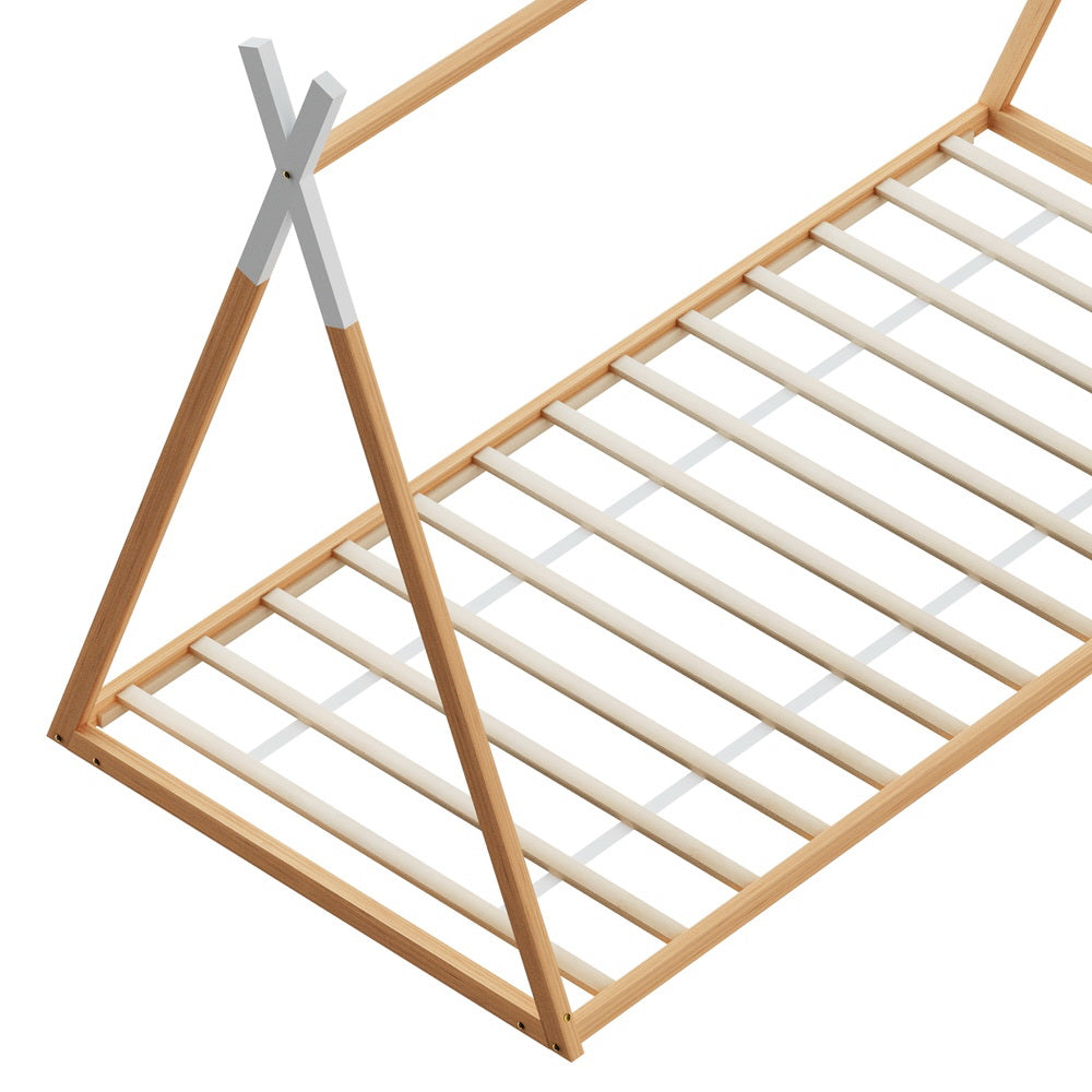 Beds & Bed Frames: Artiss Bed Frame Wooden Kids House Single Frame Oak ENID