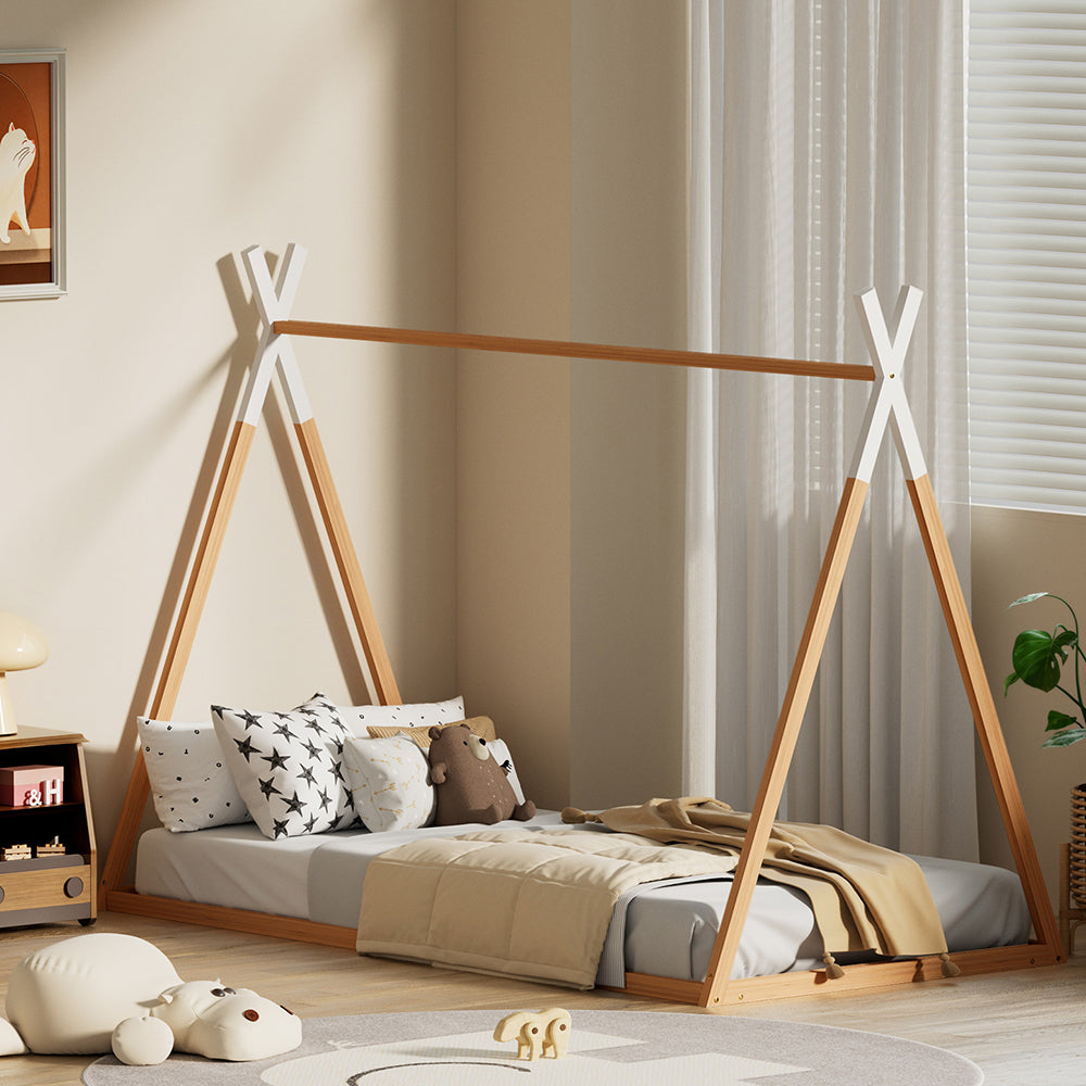Beds & Bed Frames: Artiss Bed Frame Wooden Kids House Single Frame Oak ENID