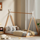 Beds & Bed Frames: Artiss Bed Frame Wooden Kids House Single Frame Oak ENID