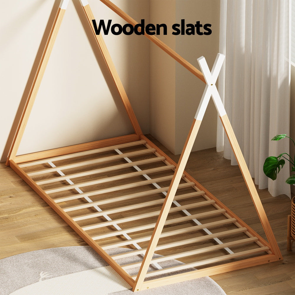 Beds & Bed Frames: Artiss Bed Frame Wooden Kids House Single Frame Oak ENID