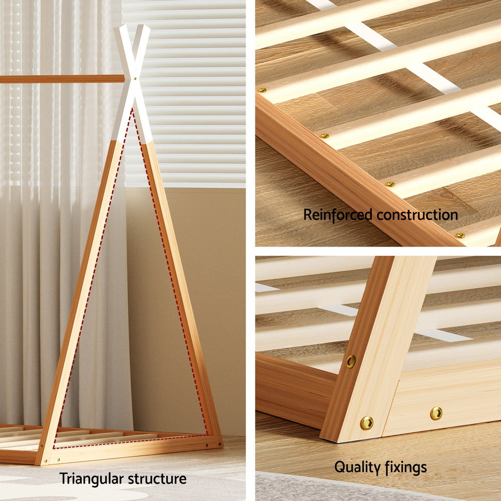 Beds & Bed Frames: Artiss Bed Frame Wooden Kids House Single Frame Oak ENID