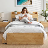 Artiss King Single Bed Frame with 2 Drawers Platform Bed with Headboard Bed Base with USB Ports Natural