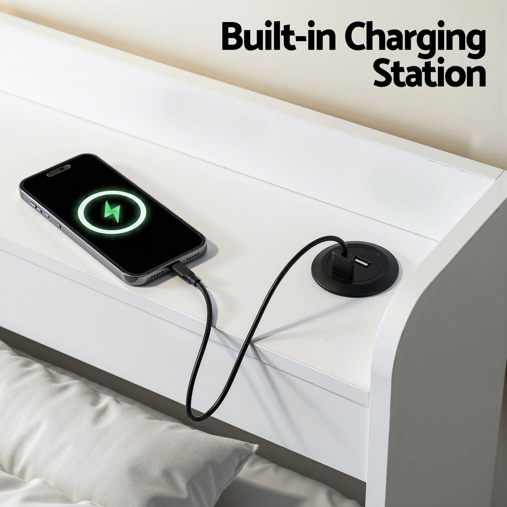 Beds & Bed Frames: Artiss Bed Frame Single Size with Charging Ports and 2 Drawers AURA