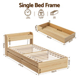 Beds & Bed Frames: Artiss Single Bed Frame with 2 Storage Drawers Platform Bed Base with USB Ports Sturdy Wooden Slat Support Natural