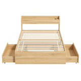 Beds & Bed Frames: Artiss Single Bed Frame with 2 Storage Drawers Platform Bed Base with USB Ports Sturdy Wooden Slat Support Natural