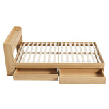 Beds & Bed Frames: Artiss Single Bed Frame with 2 Storage Drawers Platform Bed Base with USB Ports Sturdy Wooden Slat Support Natural