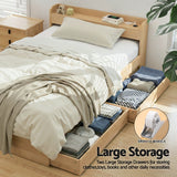 Beds & Bed Frames: Artiss Single Bed Frame with 2 Storage Drawers Platform Bed Base with USB Ports Sturdy Wooden Slat Support Natural