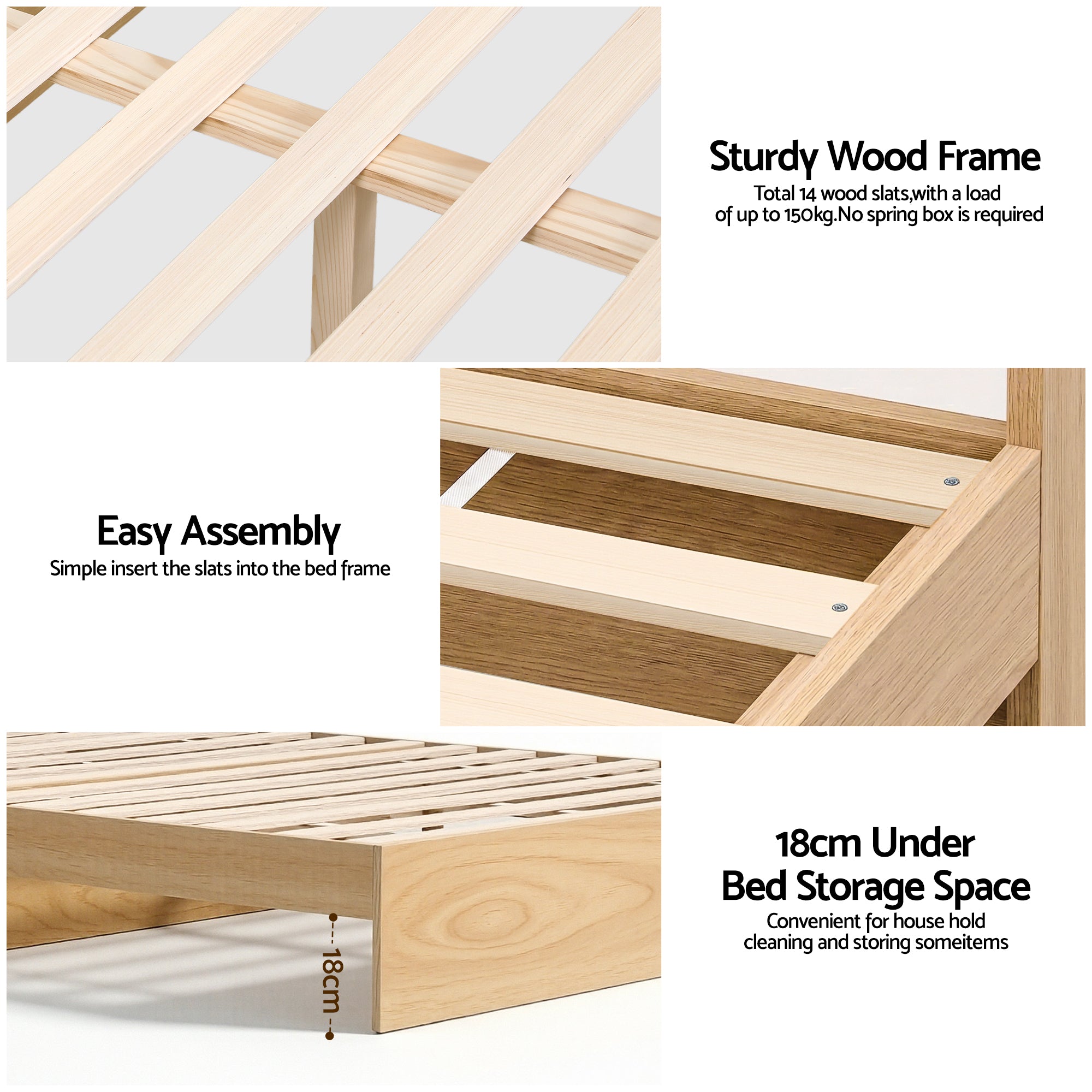 Beds & Bed Frames: Artiss Single Bed Frame with 2 Storage Drawers Platform Bed Base with USB Ports Sturdy Wooden Slat Support Natural