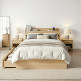 Beds & Bed Frames: Artiss Single Bed Frame with 2 Storage Drawers Platform Bed Base with USB Ports Sturdy Wooden Slat Support Natural