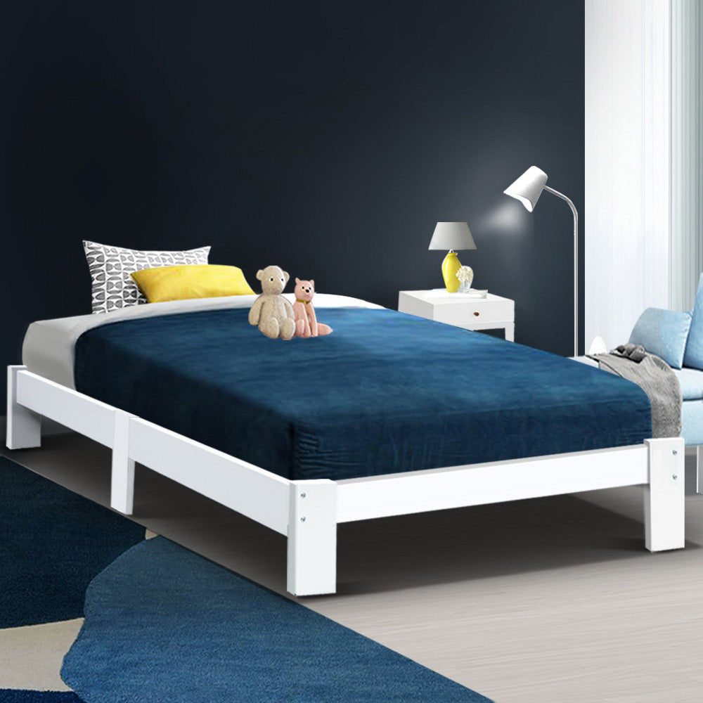 Beds & Bed Frames: Artiss Bed Frame King Single Size Wooden White JADE