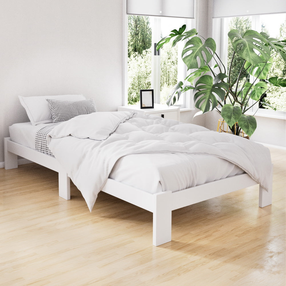 Beds & Bed Frames: Artiss Bed Frame King Single Size Wooden White JADE