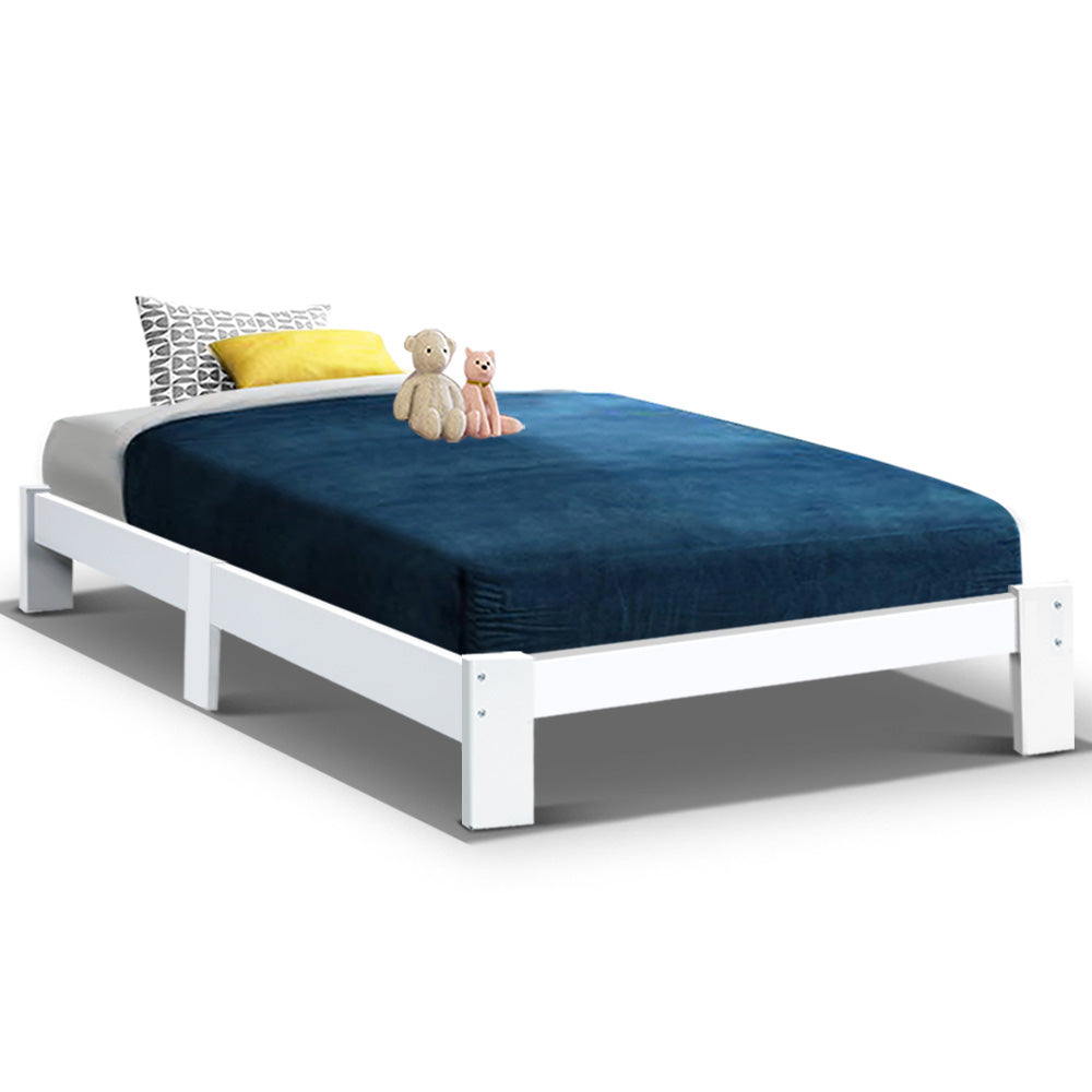 Beds & Bed Frames: Artiss Bed Frame Single Size Wooden White JADE
