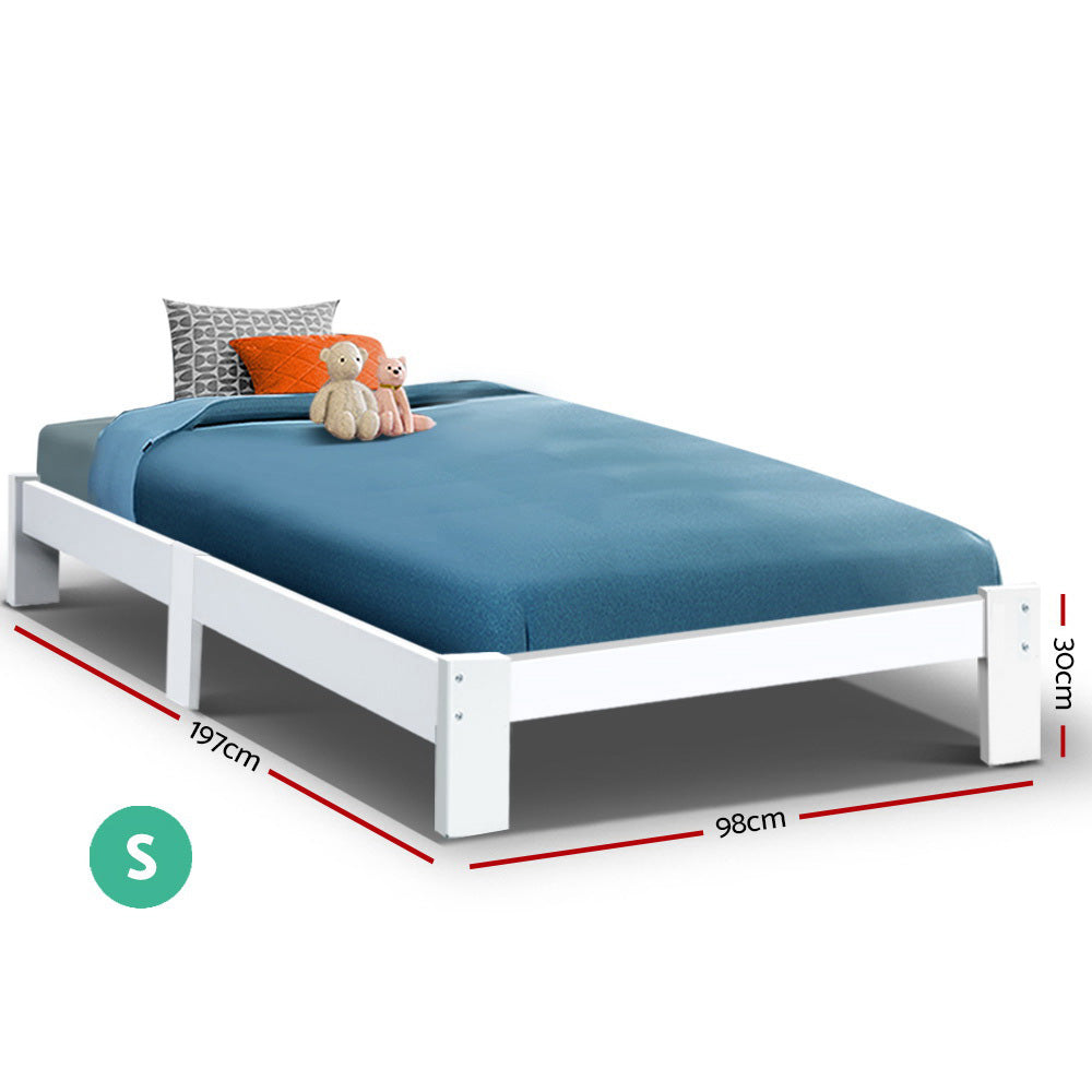 Beds & Bed Frames: Artiss Bed Frame Single Size Wooden White JADE