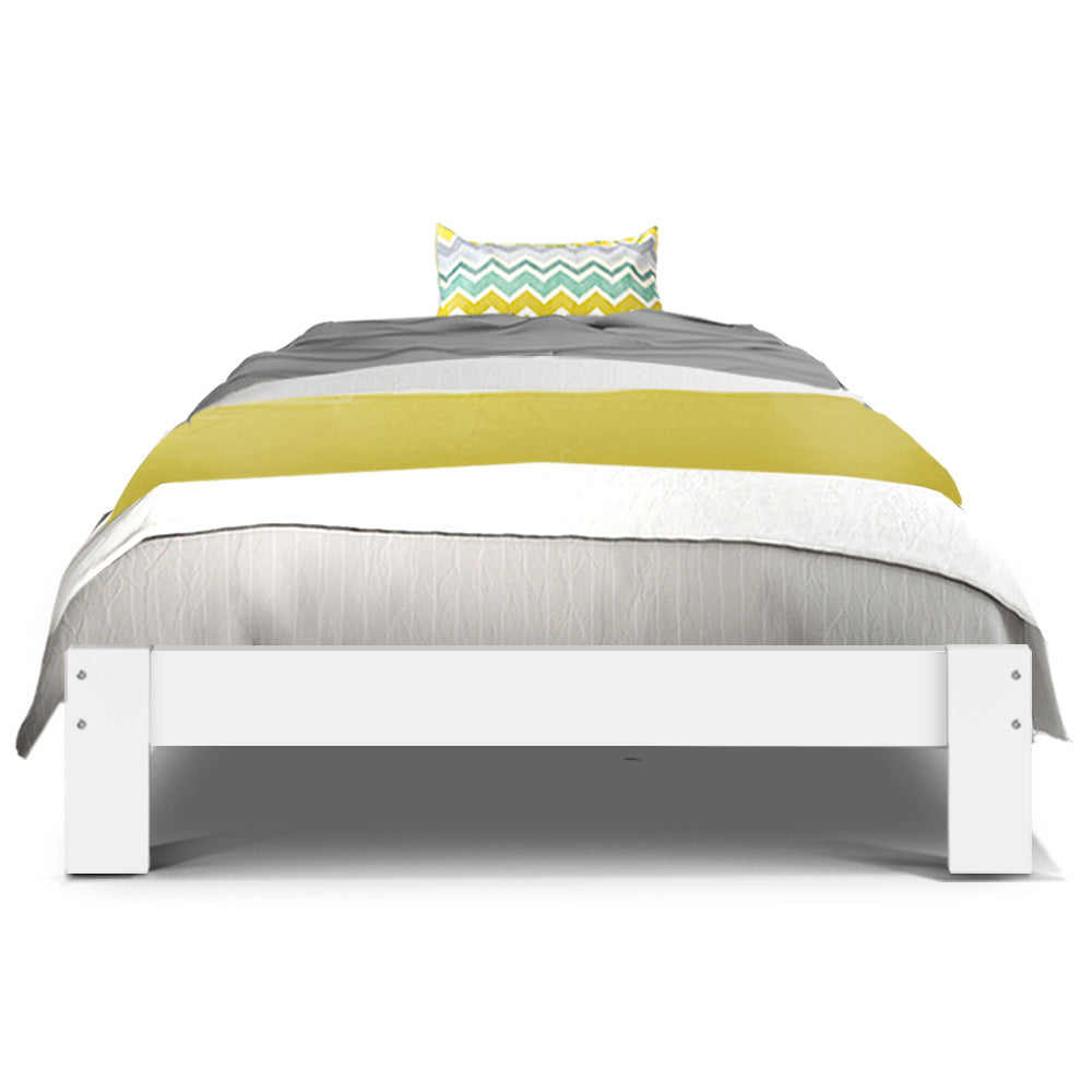 Beds & Bed Frames: Artiss Bed Frame Single Size Wooden White JADE