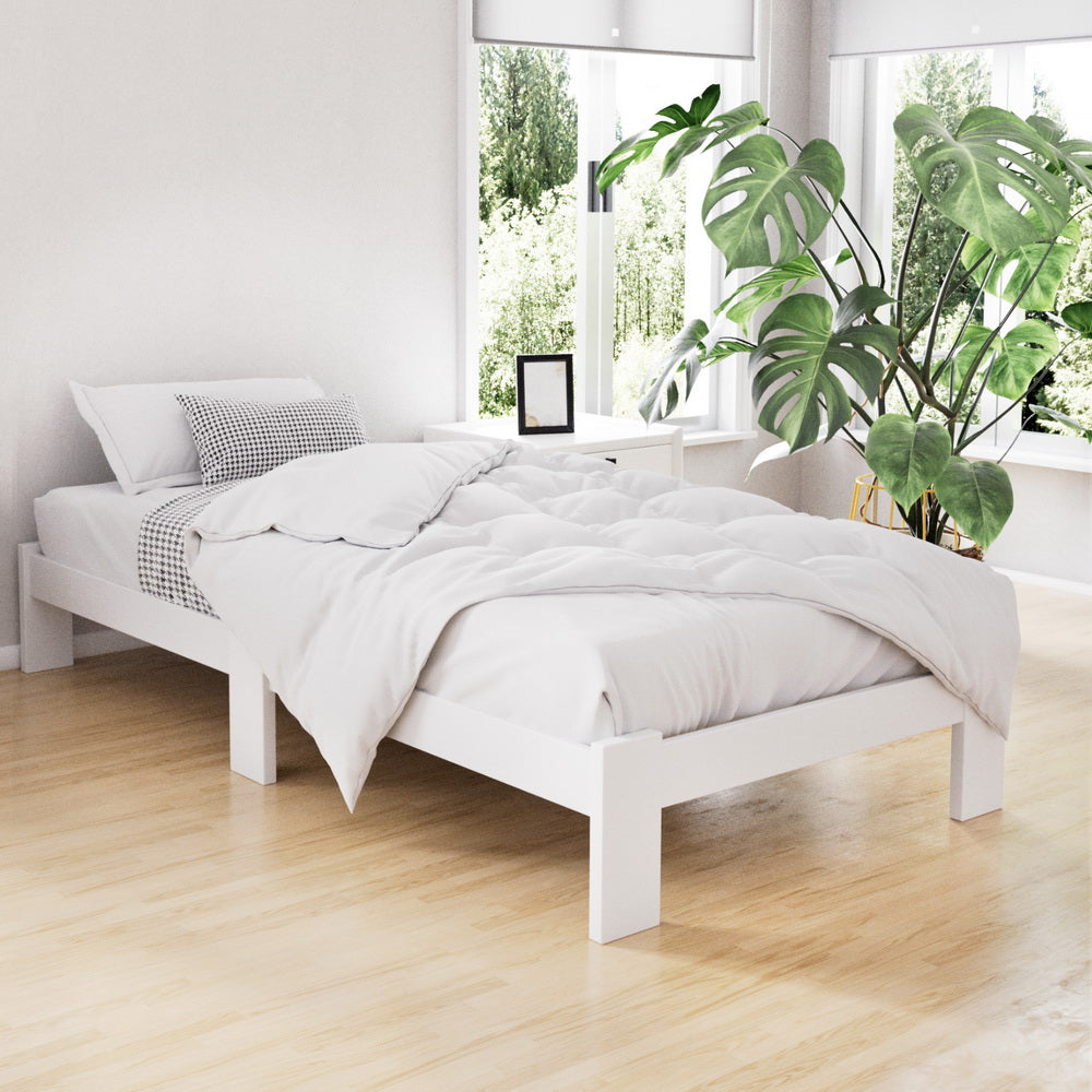 Beds & Bed Frames: Artiss Bed Frame Single Size Wooden White JADE