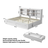 Artiss Noise-Free White Farmhouse Solid Wood Double Platform Bed Frame with Storage Headboard, Charging Station and Drawers for Bedroom and Apartment