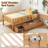 Beds & Bed Frames: Artiss Kids Single Bed Frame with 3 Storage Drawer Montessori Bed for Toddler Natural