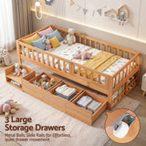 Beds & Bed Frames: Artiss Kids Single Bed Frame with 3 Storage Drawer Montessori Bed for Toddler Natural