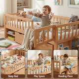 Beds & Bed Frames: Artiss Kids Single Bed Frame with 3 Storage Drawer Montessori Bed for Toddler Natural