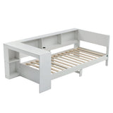 Artiss White Single Solid Wood Corner Platform Bed Frame with Built-in Desk, Storage Shelves and USB-C Charging Station for Small Spaces, Wooden Bed Base for Guest Room
