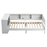 Artiss White Single Solid Wood Corner Platform Bed Frame with Built-in Desk, Storage Shelves and USB-C Charging Station for Small Spaces, Wooden Bed Base for Guest Room