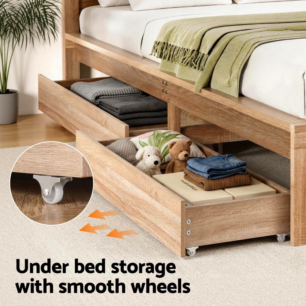 Artiss 2pcs Under Bed Storage with Wheels Rolling Wooden Drawers King Single & Queen