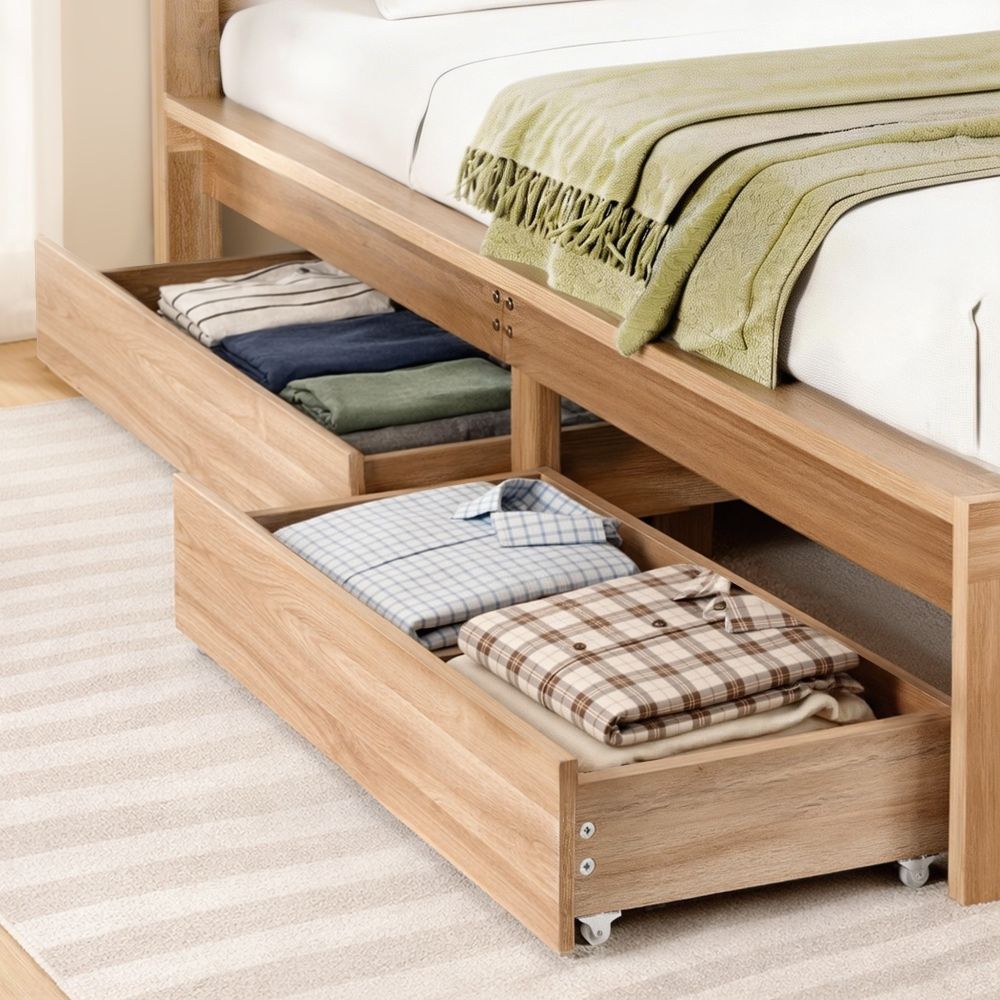 Artiss 2pcs Under Bed Storage with Wheels Rolling Wooden Drawers Single & Double